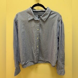 GAP Blue and White Striped Cropped Shirt